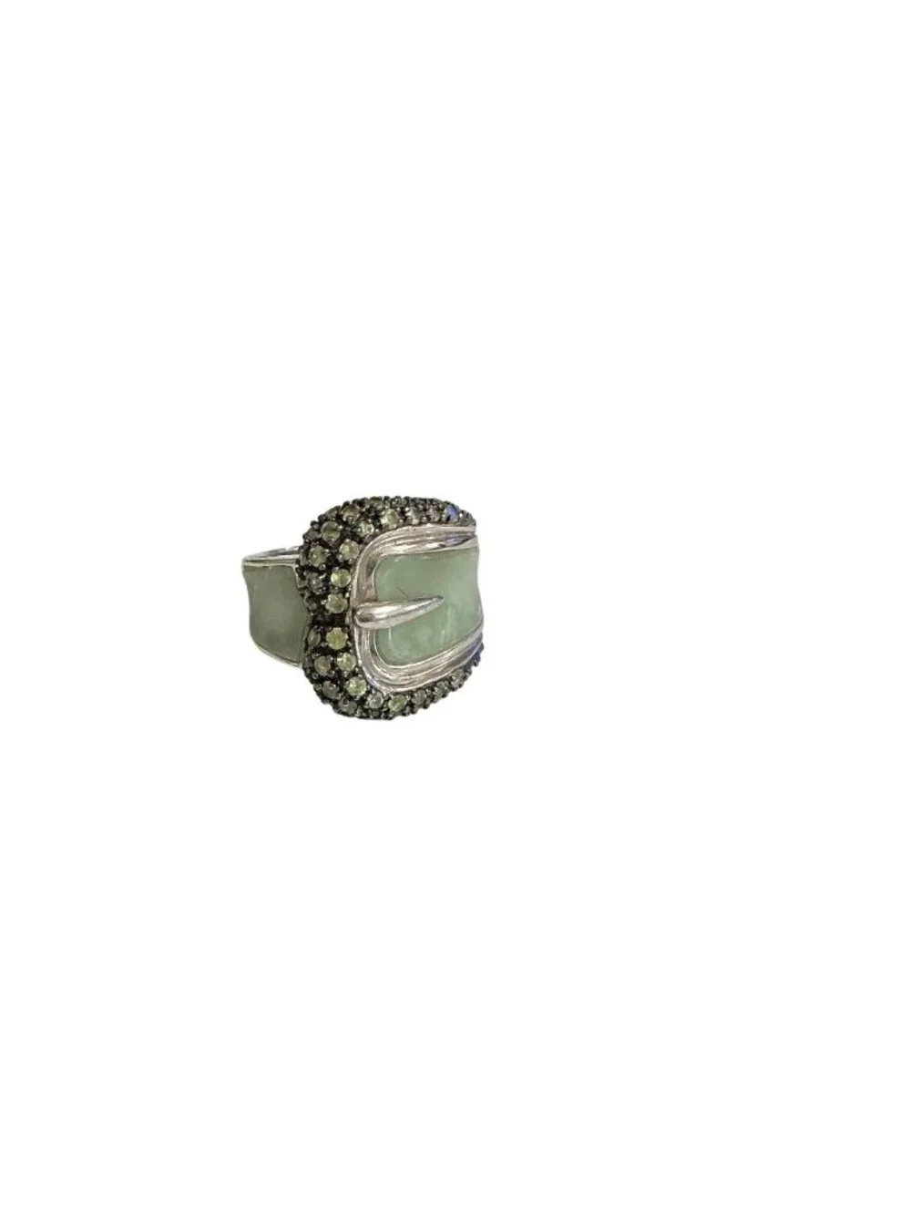 Vintage Sterling Silver Jade Belt Buckle Ring Signed R 925 Size 7.75 10 Grams
